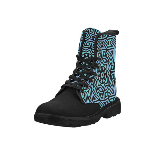 Aqua and Lilac Tribal Martin Boots for Women (Black) (Model 1203H)