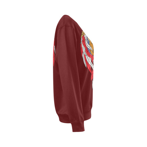 American Eagle Sugar Skull Dark Red All Over Print Crewneck Sweatshirt for Women (Model H18)