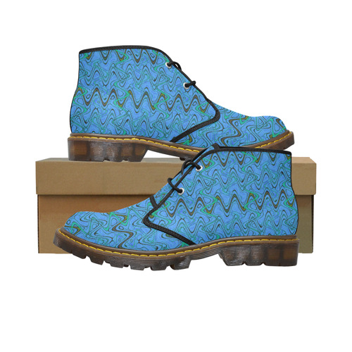 Blue Green and Black Waves Women's Canvas Chukka Boots/Large Size (Model 2402-1)