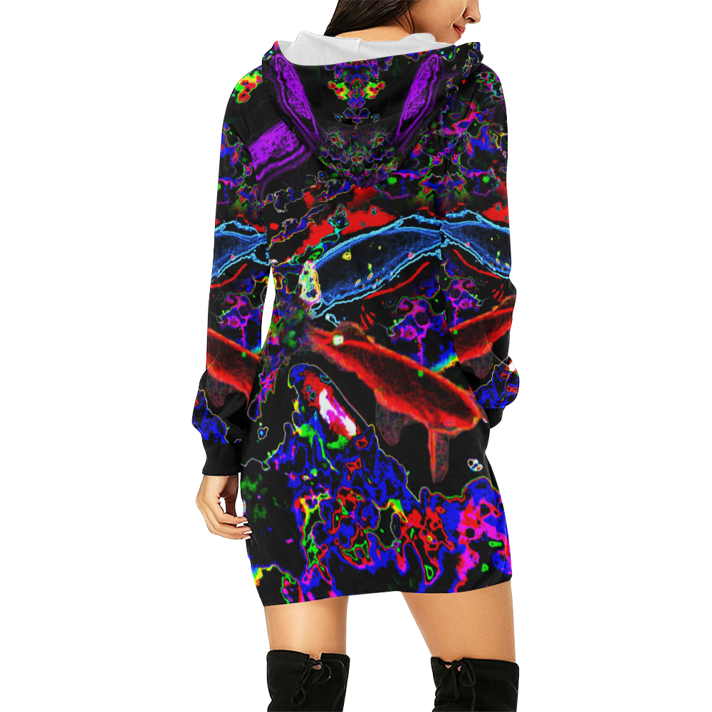 Neon Koi All Over Print Hoodie Mini Dress (Model H27)