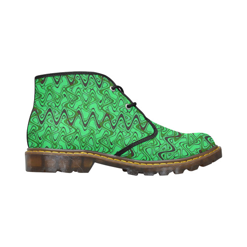 Green and Black Waves Women's Canvas Chukka Boots (Model 2402-1)