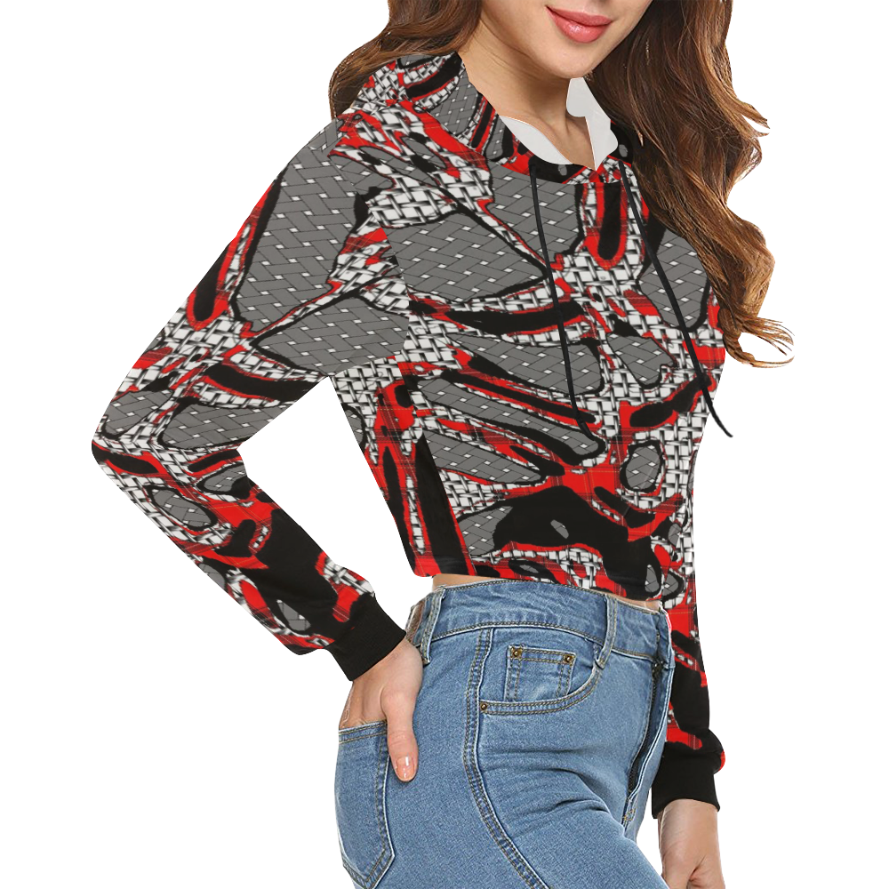 Abstract Pattern Mix 4A by FeelGood All Over Print Crop Hoodie for Women (Model H22)