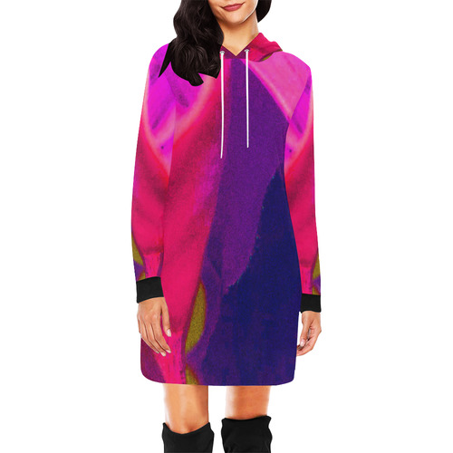 Hot Neon Flower All Over Print Hoodie Mini Dress (Model H27)