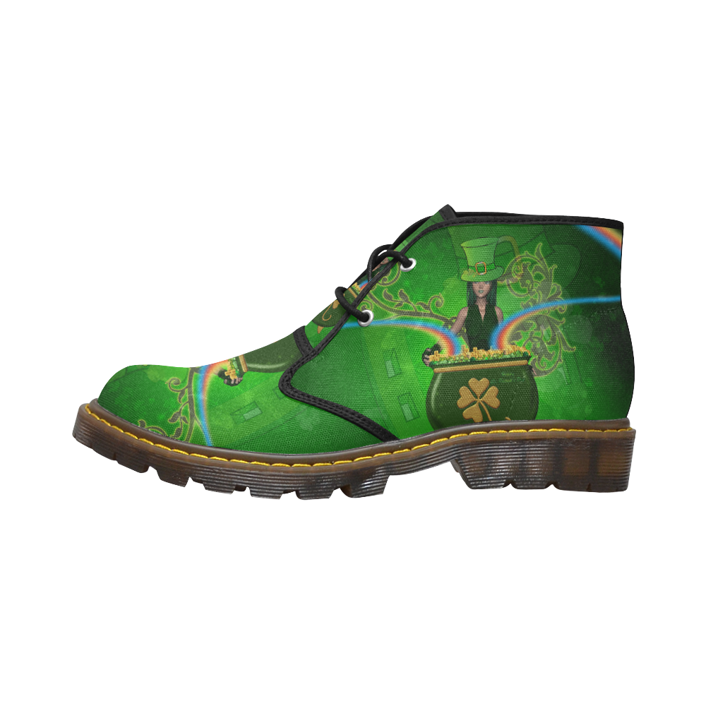 Happy St. Patrick's day Women's Canvas Chukka Boots/Large Size (Model 2402-1)