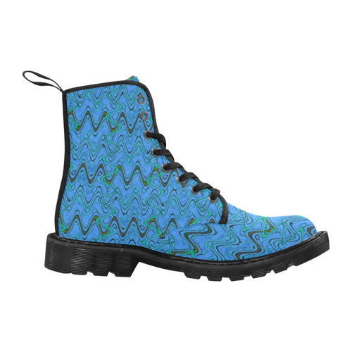 Blue Green and Black Waves Martin Boots for Women (Black) (Model 1203H)