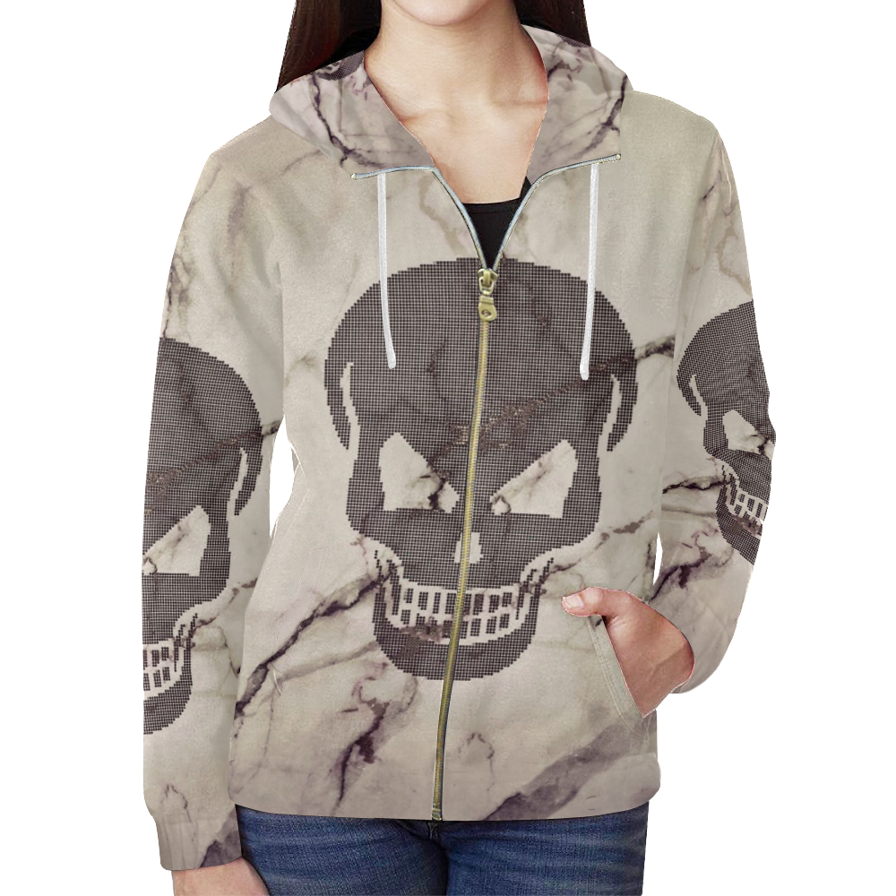 dotted skull on marble A All Over Print Full Zip Hoodie for Women (Model H14)