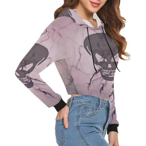 dotted skull on marble B All Over Print Crop Hoodie for Women (Model H22)