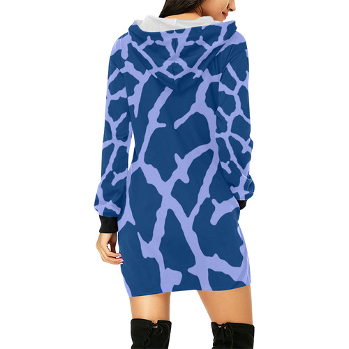 Blue Giraffe Print All Over Print Hoodie Mini Dress (Model H27)