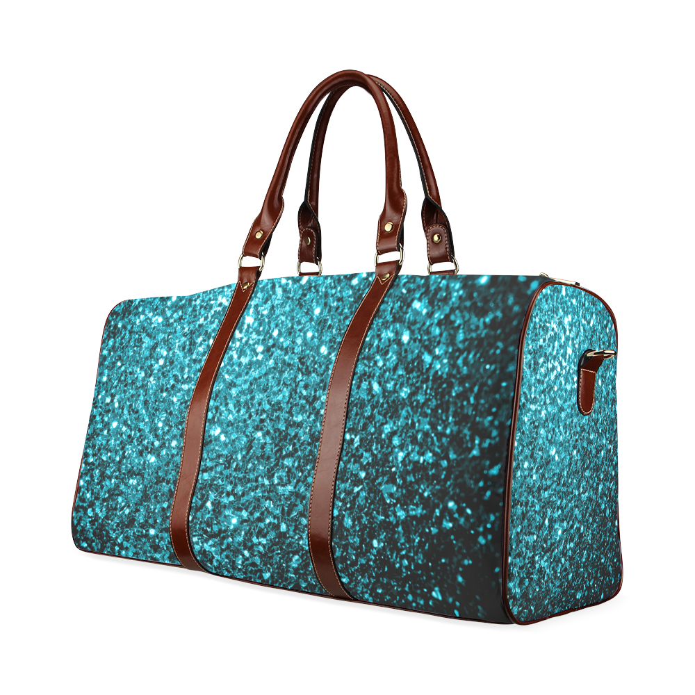 Beautiful Aqua blue glitter sparkles Waterproof Travel Bag/Large (Model 1639)