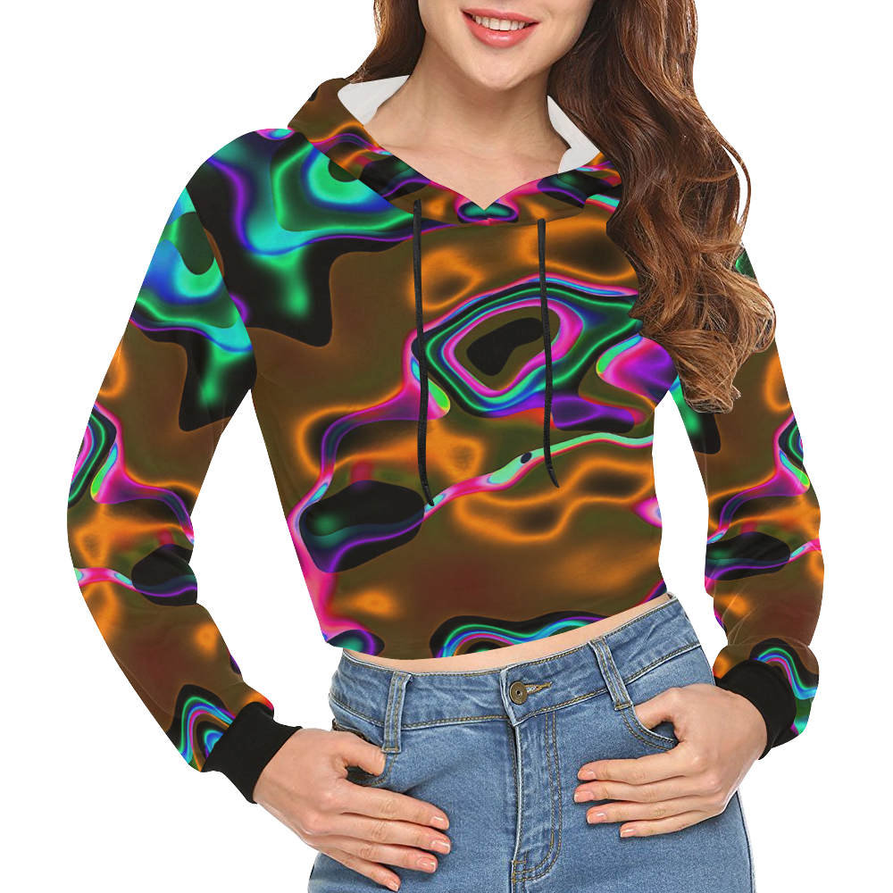 Vibrant Fantasy 8 by FeelGood All Over Print Crop Hoodie for Women (Model H22)