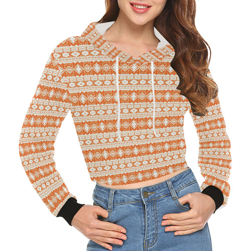 fancy tribal border pattern 17I by JamColors All Over Print Crop Hoodie for Women (Model H22)