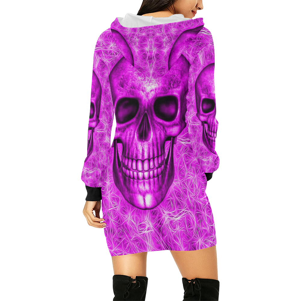 Smiling Skull on Fibers D by JamColors All Over Print Hoodie Mini Dress (Model H27)