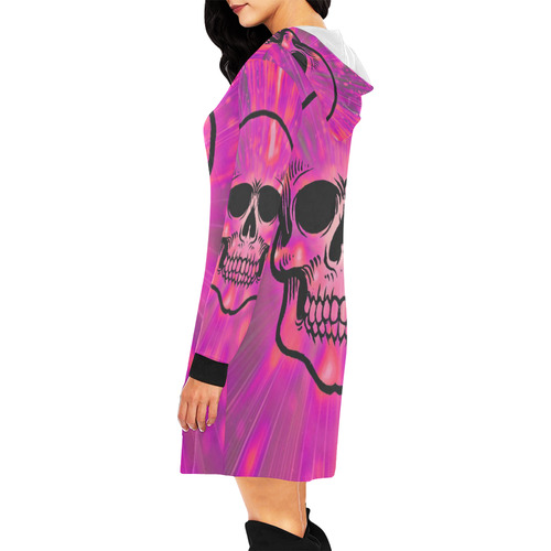 color bursting skull B All Over Print Hoodie Mini Dress (Model H27)