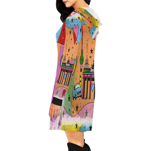 Berlin Popart by Nico Bielow All Over Print Hoodie Mini Dress (Model H27)