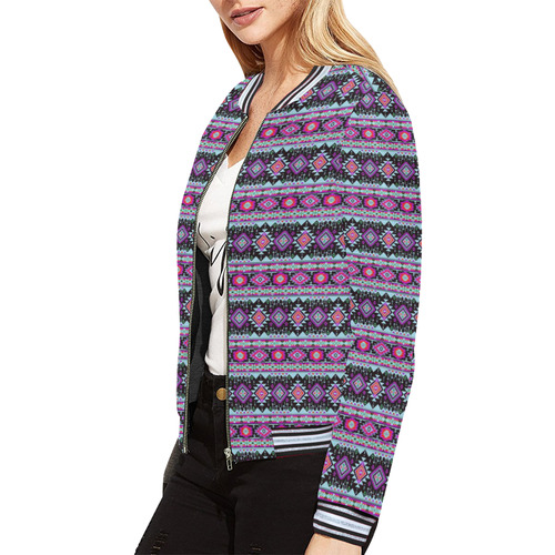 fancy tribal border pattern 17C by JamColors All Over Print Bomber Jacket for Women (Model H21)
