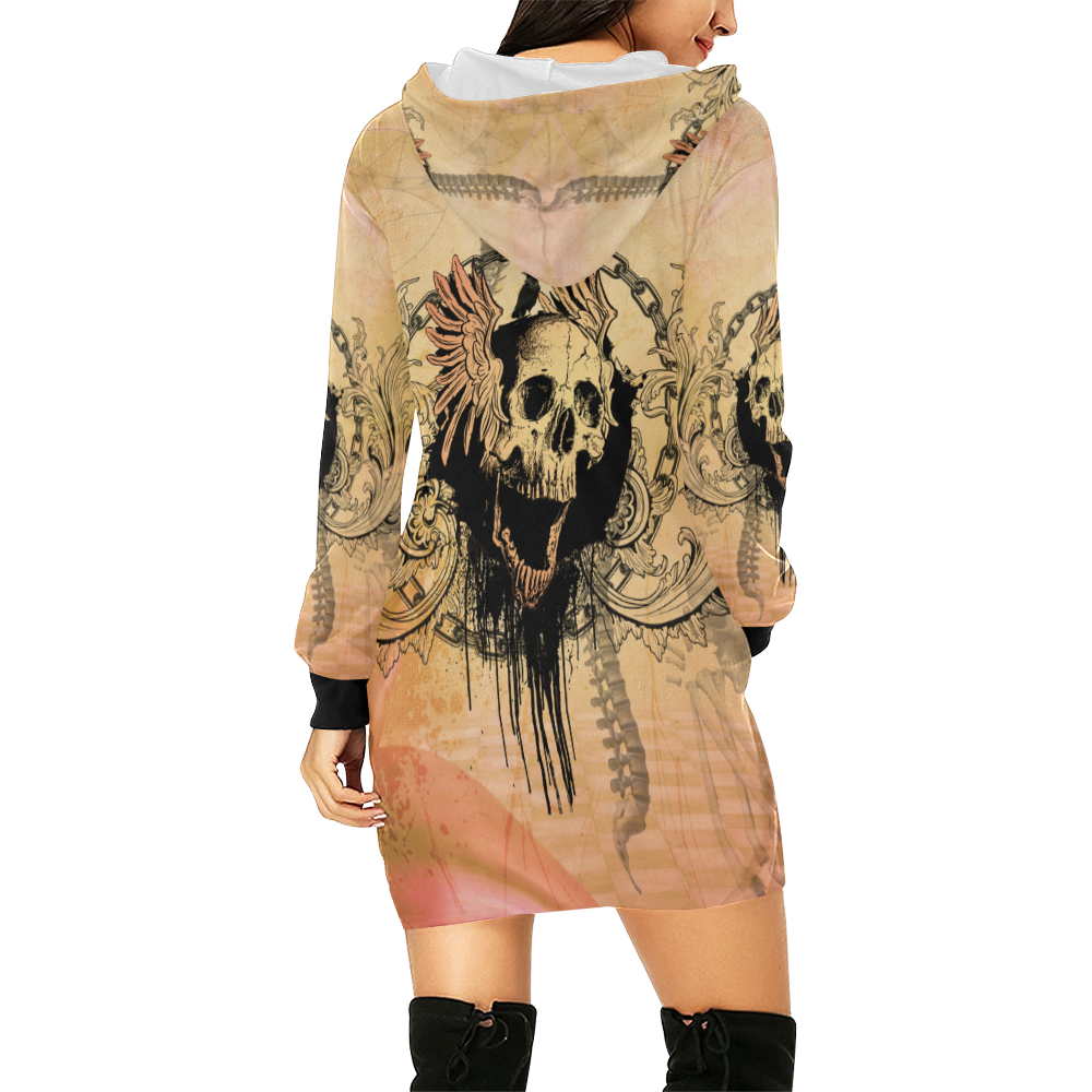 Amazing skull with wings All Over Print Hoodie Mini Dress (Model H27)