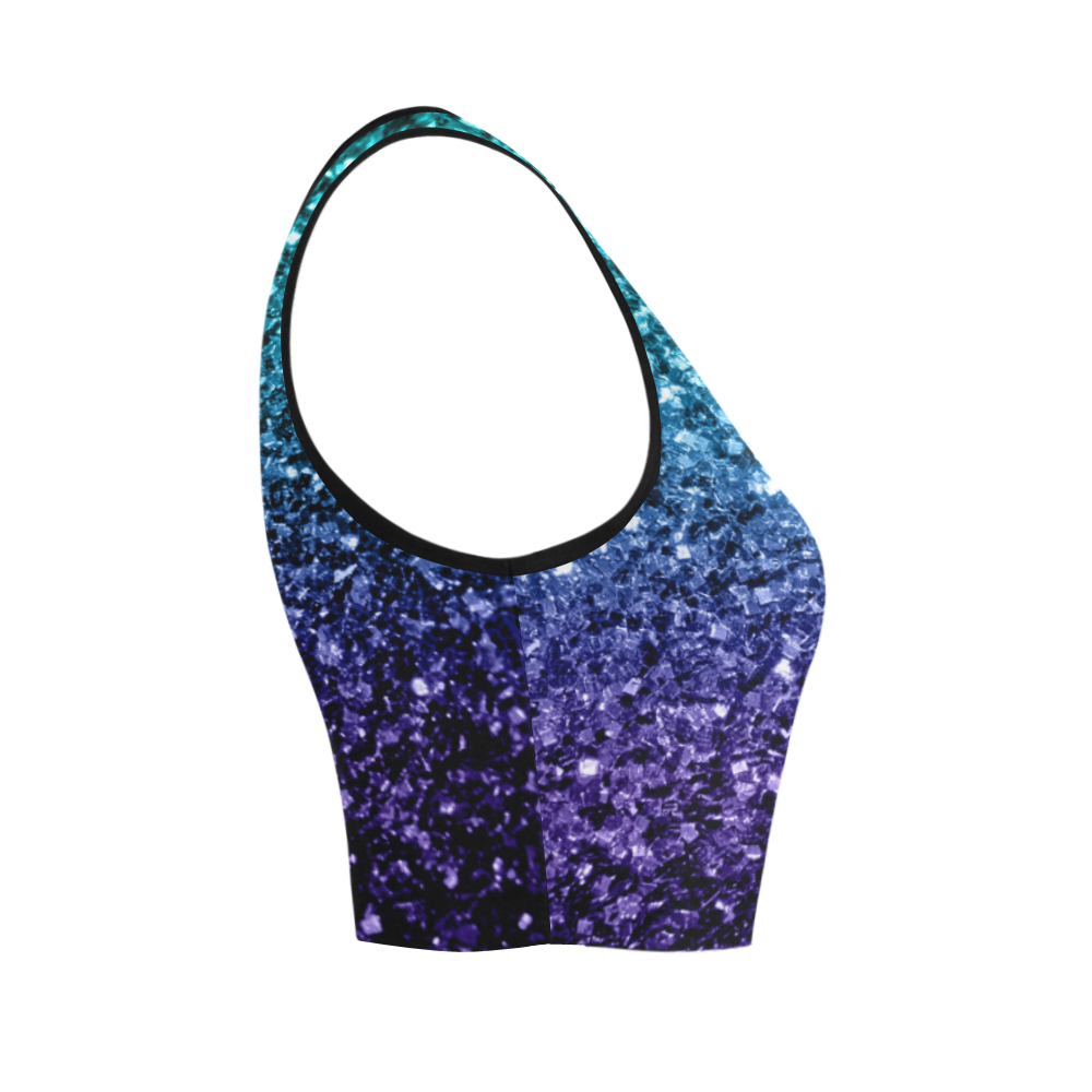 Beautiful Aqua blue Ombre glitter sparkles Women's Crop Top (Model T42)