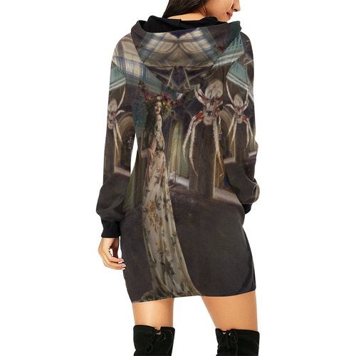 Damsell In Distress All Over Print Hoodie Mini Dress (Model H27)