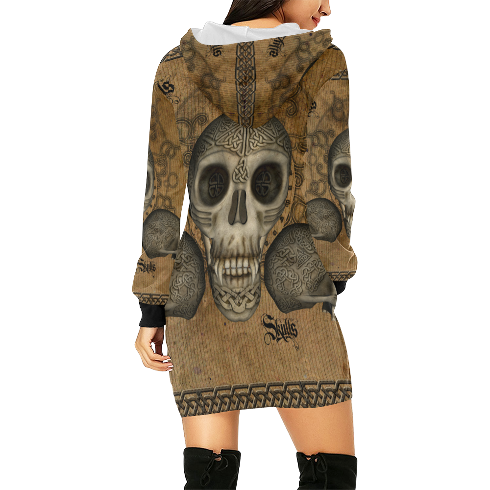 Awesome skull with celtic knot All Over Print Hoodie Mini Dress (Model H27)