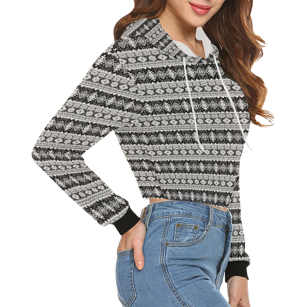 fancy tribal border pattern 17B by JamColors All Over Print Crop Hoodie for Women (Model H22)