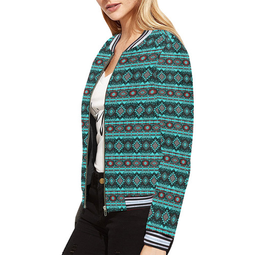 fancy tribal border pattern 17G by JamColors All Over Print Bomber Jacket for Women (Model H21)