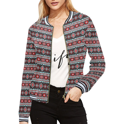 fancy tribal border pattern 17F by JamColors All Over Print Bomber Jacket for Women (Model H21)