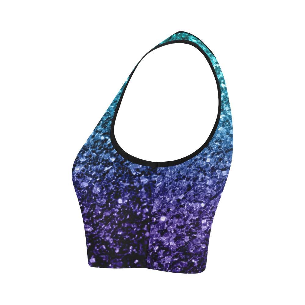 Beautiful Aqua blue Ombre glitter sparkles Women's Crop Top (Model T42)