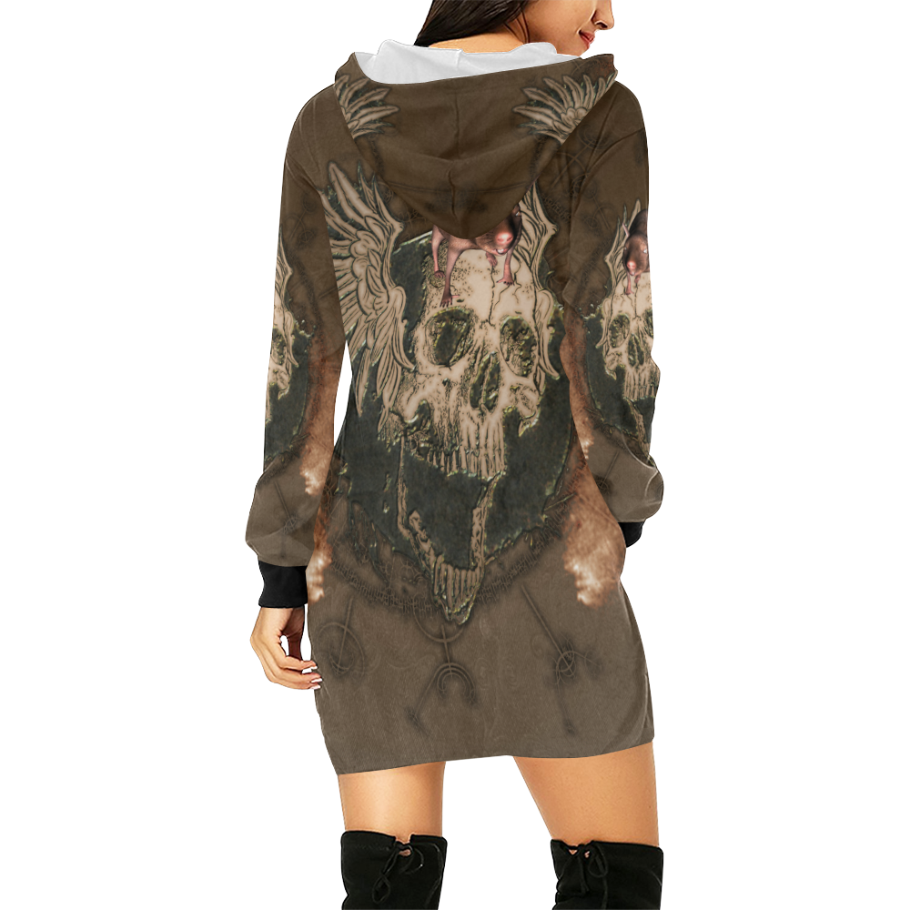 Awesome skull with rat All Over Print Hoodie Mini Dress (Model H27)