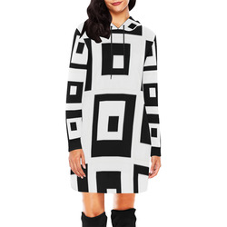 Black & White Cubes All Over Print Hoodie Mini Dress (Model H27)