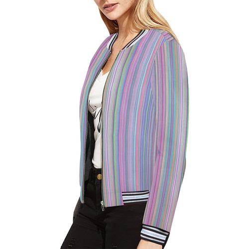 Broken TV flat screen rainbow stripes All Over Print Bomber Jacket for Women (Model H21)