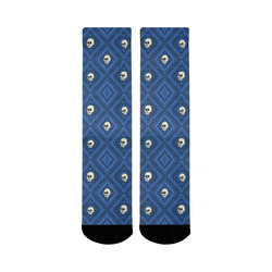 Funny little Skull pattern, blue by JamColors Mid-Calf Socks (Black Sole)