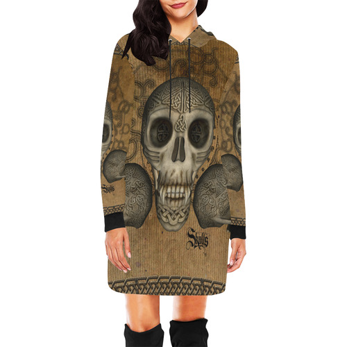Awesome skull with celtic knot All Over Print Hoodie Mini Dress (Model H27)