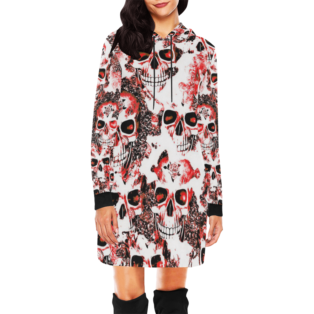 cloudy Skulls white red by JamColors All Over Print Hoodie Mini Dress (Model H27)