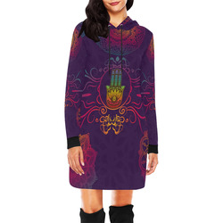 Hamsa Colorful Mandala All Over Print Hoodie Mini Dress (Model H27)