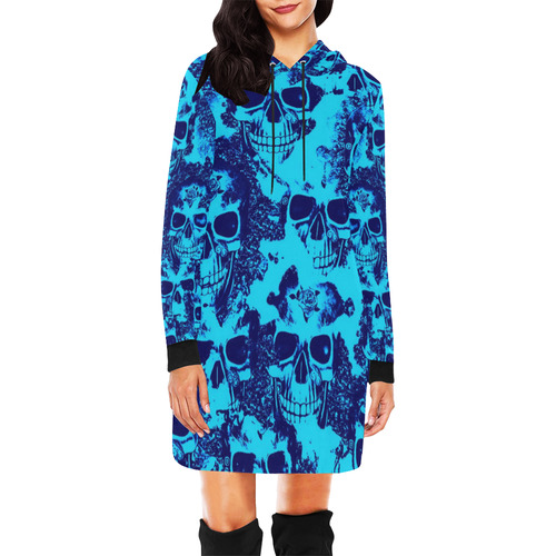 cloudy Skulls blue by JamColors All Over Print Hoodie Mini Dress (Model H27)