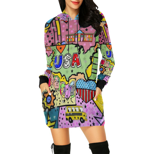 USA Popart  by Nico Bielow All Over Print Hoodie Mini Dress (Model H27)