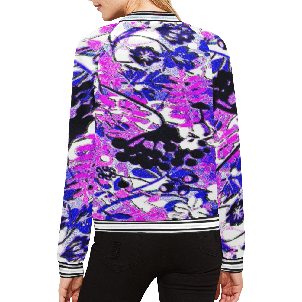 floral abstract in blues and purple All Over Print Bomber Jacket for Women (Model H21)