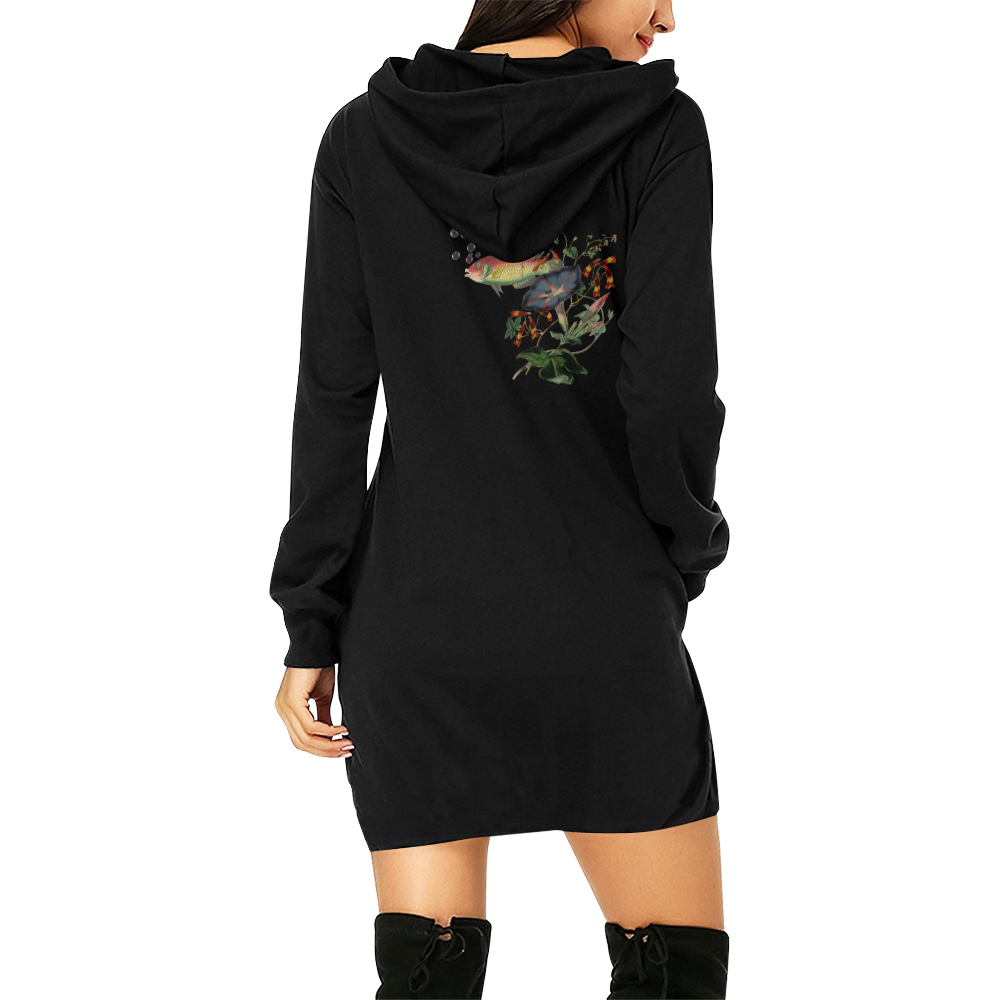 Fish With Flowers Surreal All Over Print Hoodie Mini Dress (Model H27)