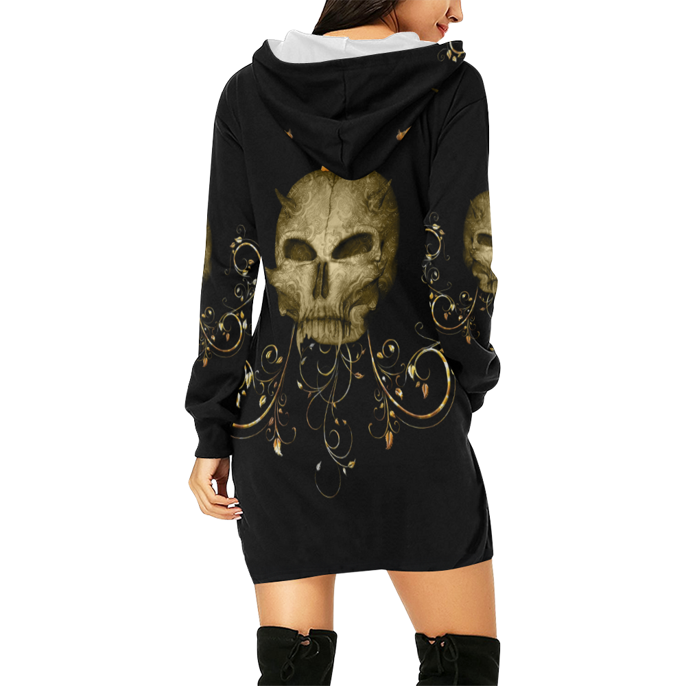 The golden skull All Over Print Hoodie Mini Dress (Model H27)