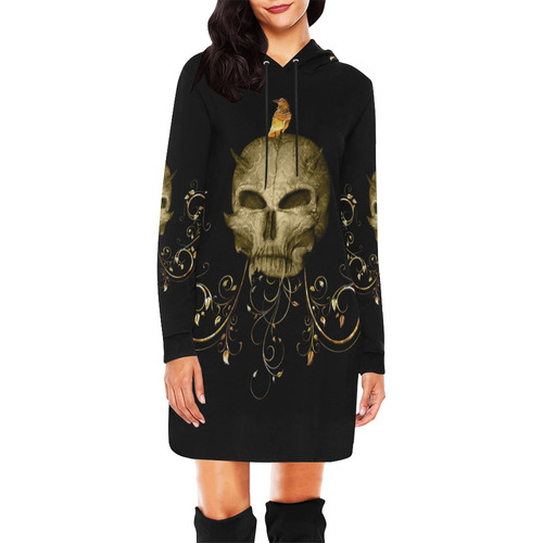 The golden skull All Over Print Hoodie Mini Dress (Model H27)