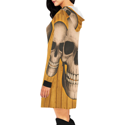 skull on wooden planks B by JamColors All Over Print Hoodie Mini Dress (Model H27)