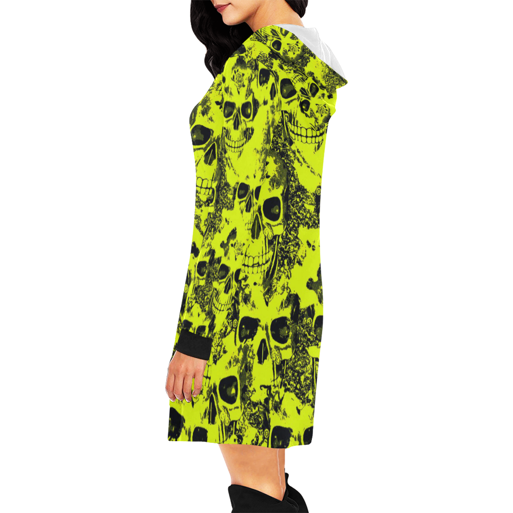 cloudy Skulls black yellow by JamColors All Over Print Hoodie Mini Dress (Model H27)