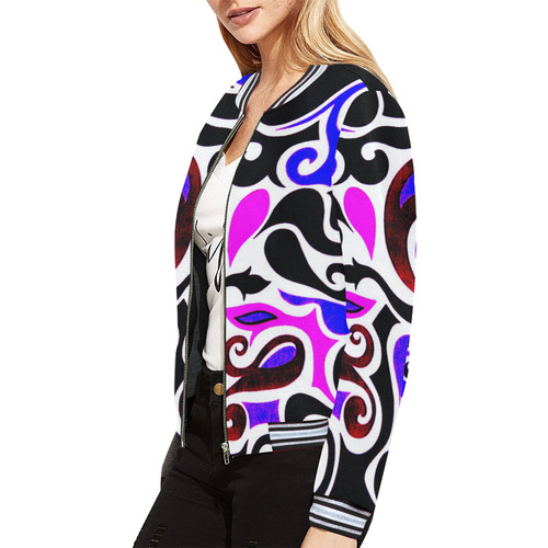 retro swirl doodle All Over Print Bomber Jacket for Women (Model H21)