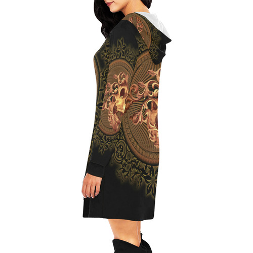 Amazing skull with floral elements All Over Print Hoodie Mini Dress (Model H27)