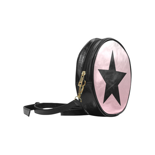 Black star on Pink VAS2 Round Sling Bag (Model 1647)