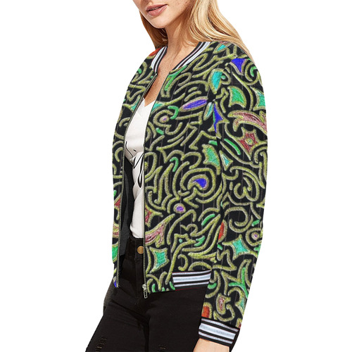 swirl retro abstract doodle All Over Print Bomber Jacket for Women (Model H21)