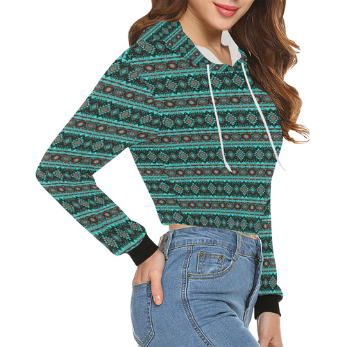 fancy tribal border pattern 17G by JamColors All Over Print Crop Hoodie for Women (Model H22)