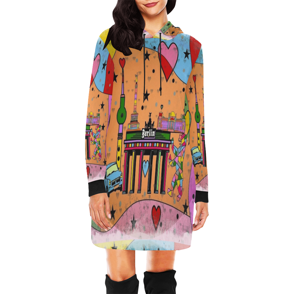 Berlin Popart by Nico Bielow All Over Print Hoodie Mini Dress (Model H27)