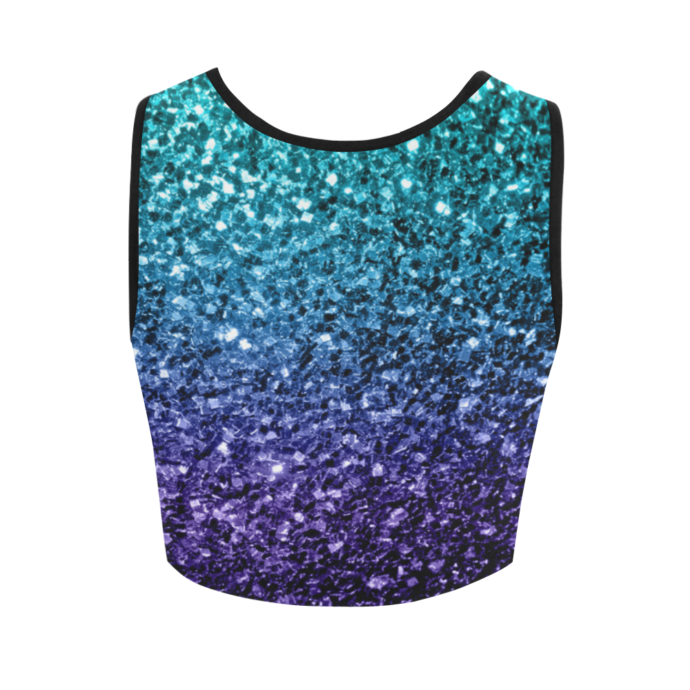 Beautiful Aqua blue Ombre glitter sparkles Women's Crop Top (Model T42)