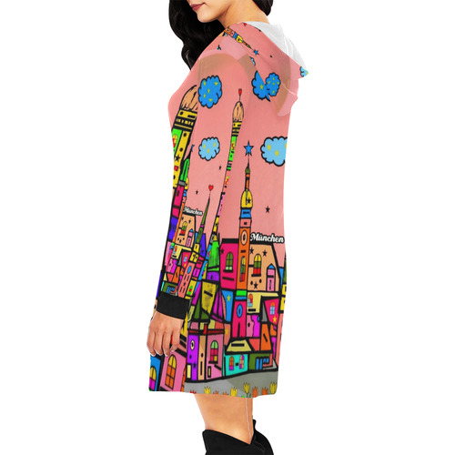 München Popart  by Nico Bielow All Over Print Hoodie Mini Dress (Model H27)
